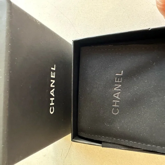 Chanel Silver Crystal Logo Brooch